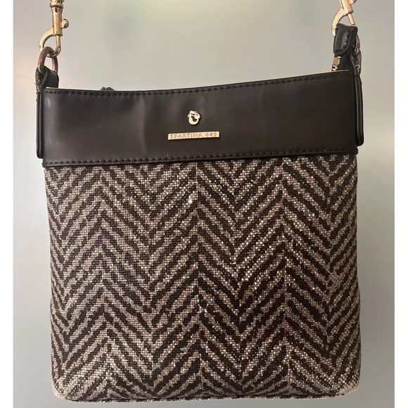 Spartina 449 Crossbody LORELEI Hipster Bag Slate Colored herringbone pattern - Picture 2 of 10